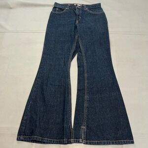 VTG Y2K Old Navy Blue Jean Women 6 Flared Bell Bottom Dark Wash Denim Split Hem-